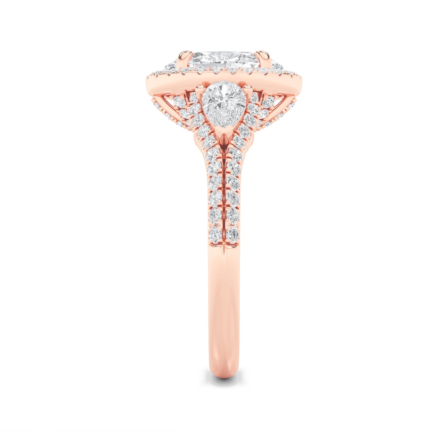 3Cttw Oval Shaped Lab Grown Diamond (F/VS) Three Stone Bold Accented Engagement Ring in 14K Gold
