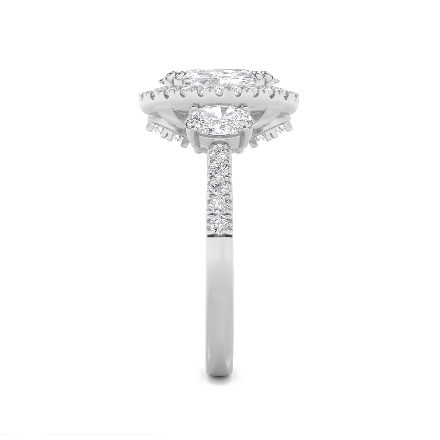 3Cttw Oval Shaped Lab Grown Diamond (G/VS) Three Stone Accented Engagement Ring in 14K Gold