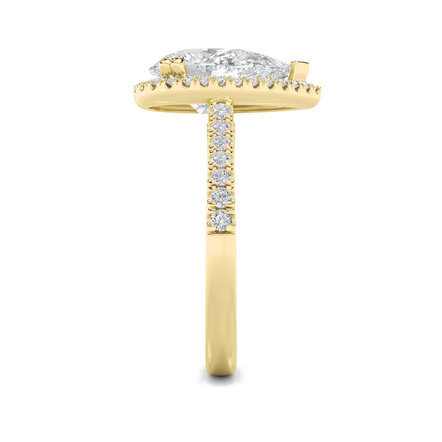 3Cttw Pear Shaped Lab Grown Diamond (F/VS) Classic Halo Accented Engagement Ring in 14K Gold