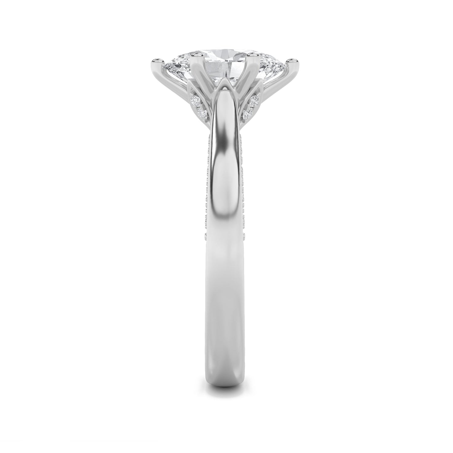 2Cttw Oval Shaped Lab Grown Diamond (F/VS) Tulip Motif Accented Engagement Ring in 14K Gold