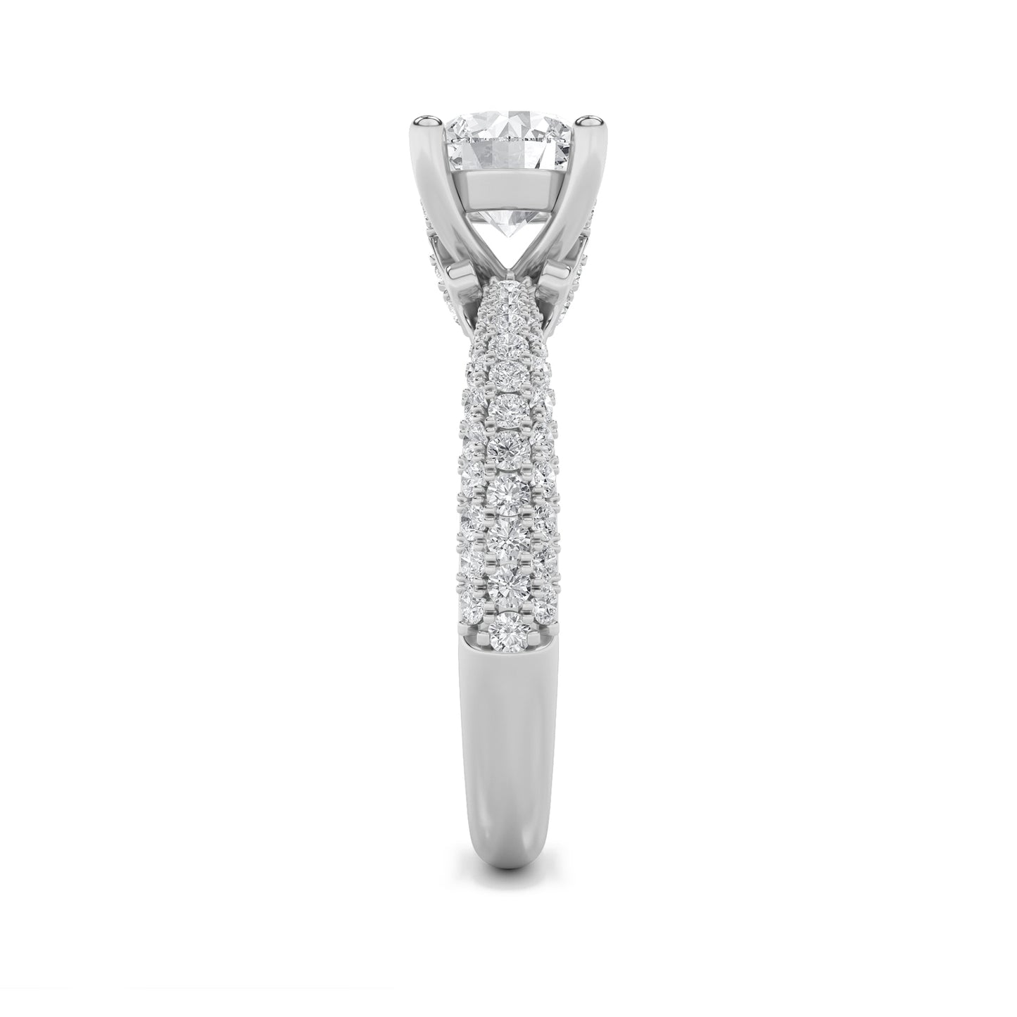 2Cttw Round Shaped Lab Grown Diamond (F/VS) Three Row Micro Pave Engagement Ring in 14K Gold