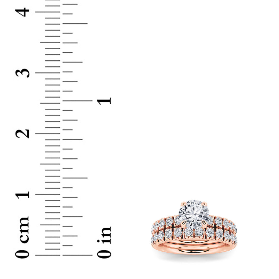 2Cttw Round Shaped Lab Grown Diamond (F/VS) Classic Accented Set With Band and Engagement Ring in 14K Gold