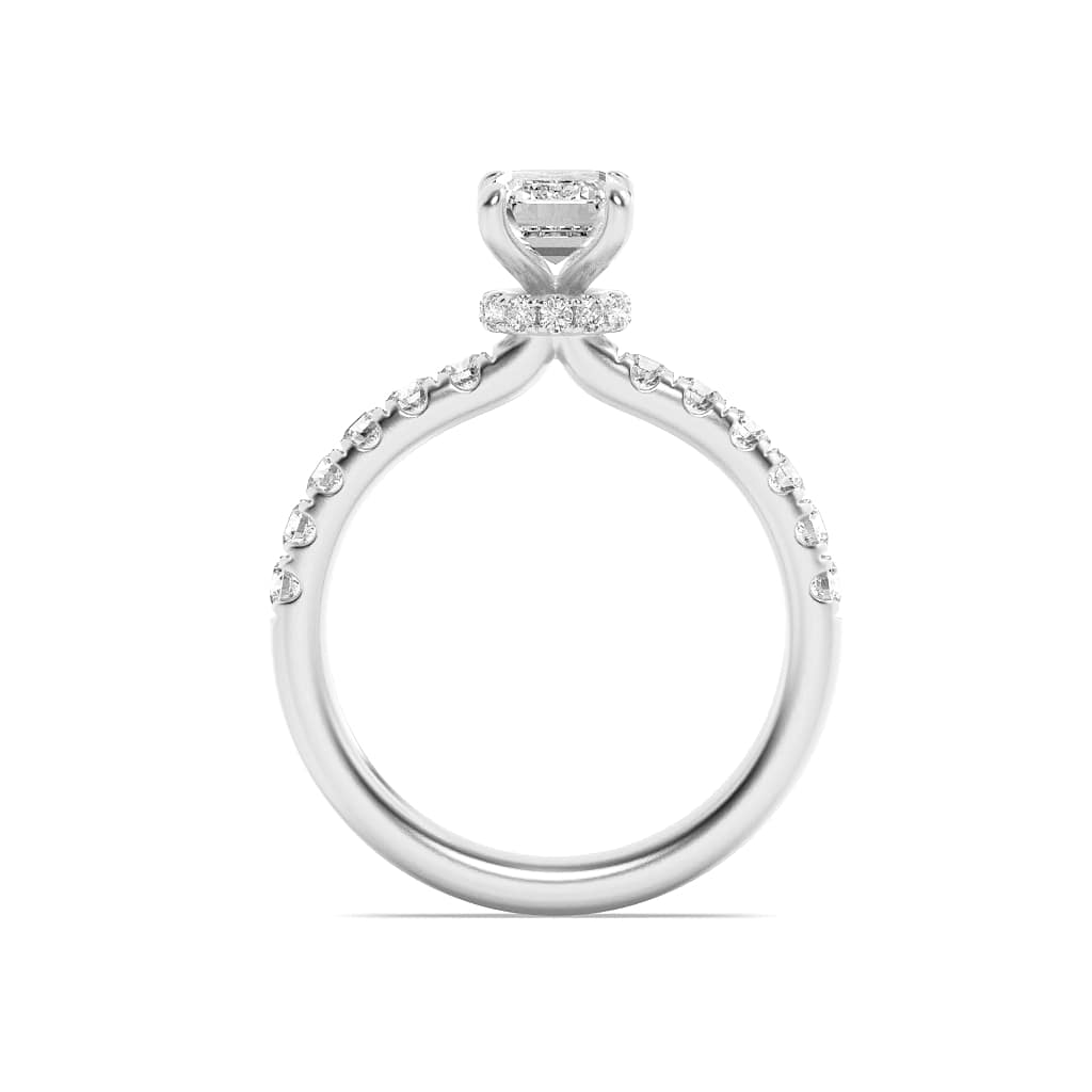 2Cttw Emerald Shaped Lab Grown Diamond (G/VS) Hidden Halo Accented Ring in 14K Gold