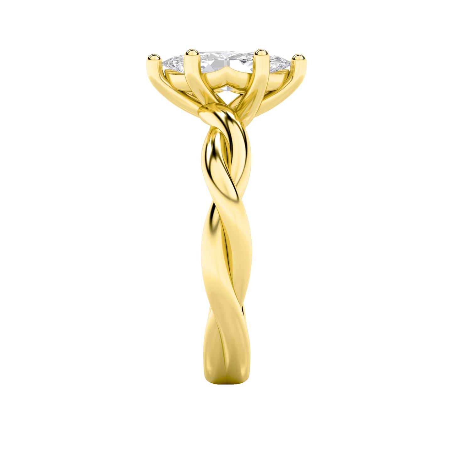 1.5Cttw Marquise Shaped Lab Grown Diamond (F/VS) Twisted Shank Solitaire Engagement Ring in 14K Gold