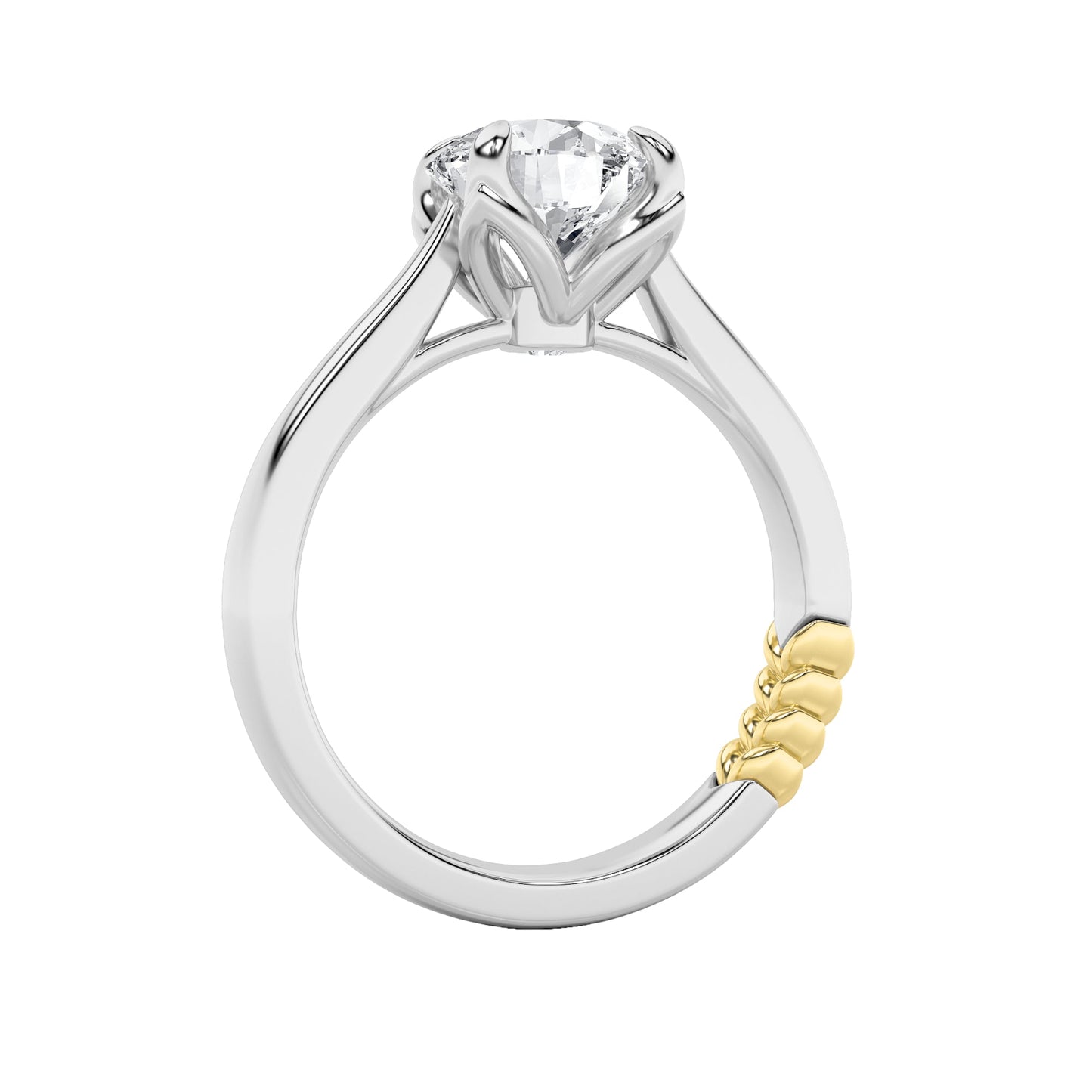 2Cttw Round Shaped Lab Grown Diamond (F/VS) Two Tone Classic Solitaire Engagement Ring in 14K Gold