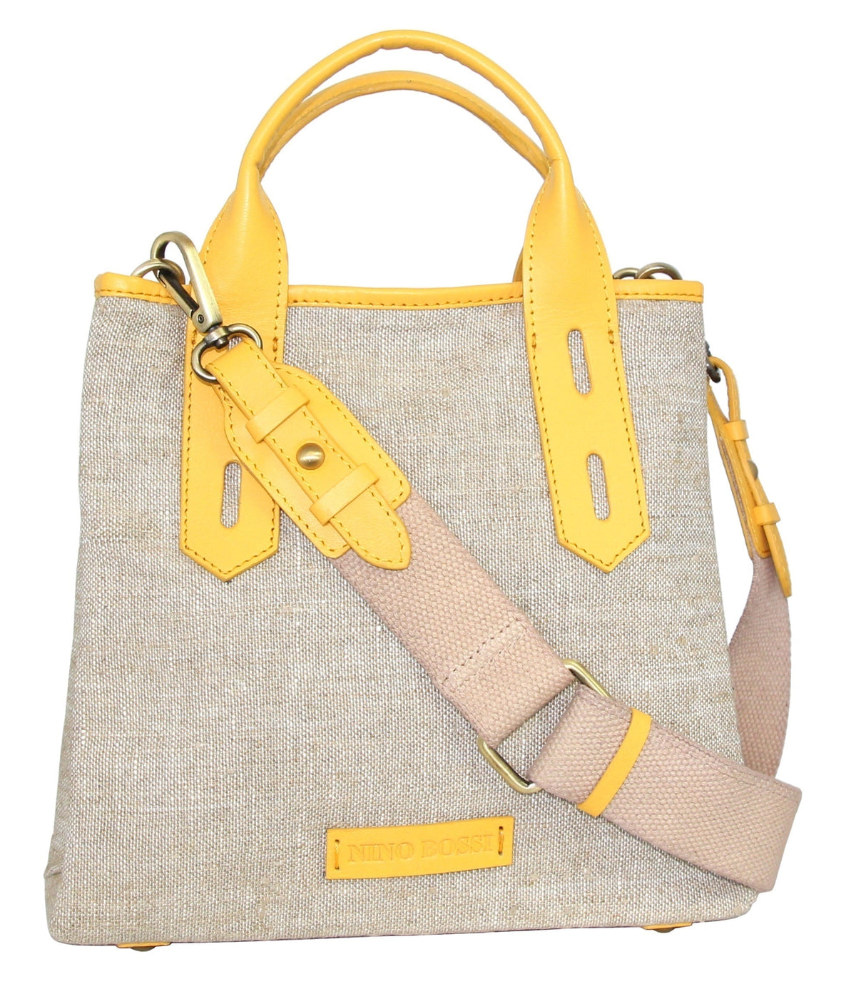 Nino Bossi Alisha Linen/Leather Crossbody Bag - Lemon