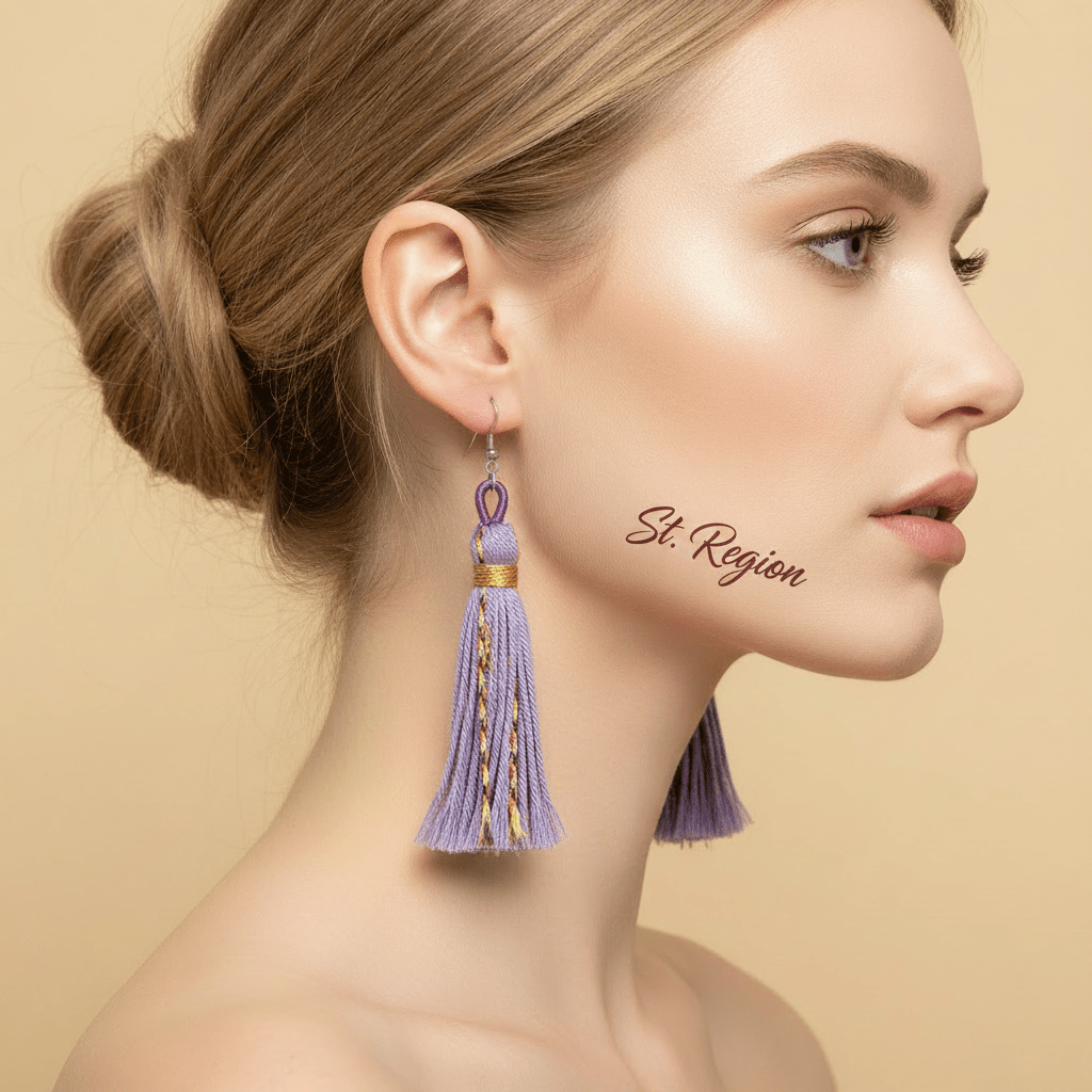Purple Multi-Colored Polyster & Silvertone Tassel Statement Hook Earrings