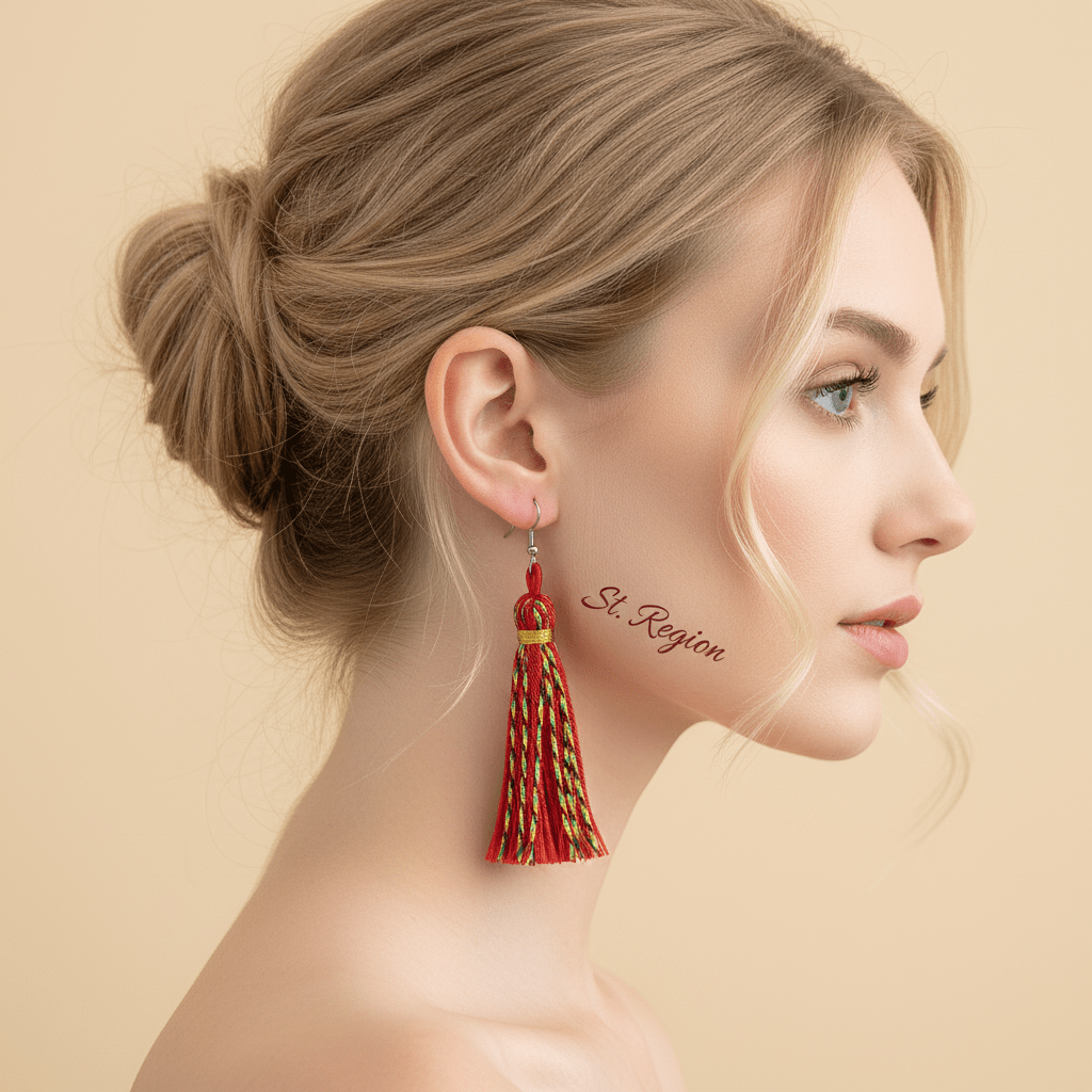 Red Multi-Colored Polyster & Silvertone Tassel Statement Hook Earrings