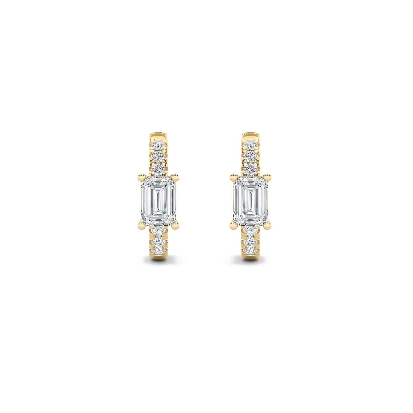 1.5Cttw Emerald Shaped Lab Grown Diamond (F/VS) Accented Huggie Earrings in 14K Yellow Gold