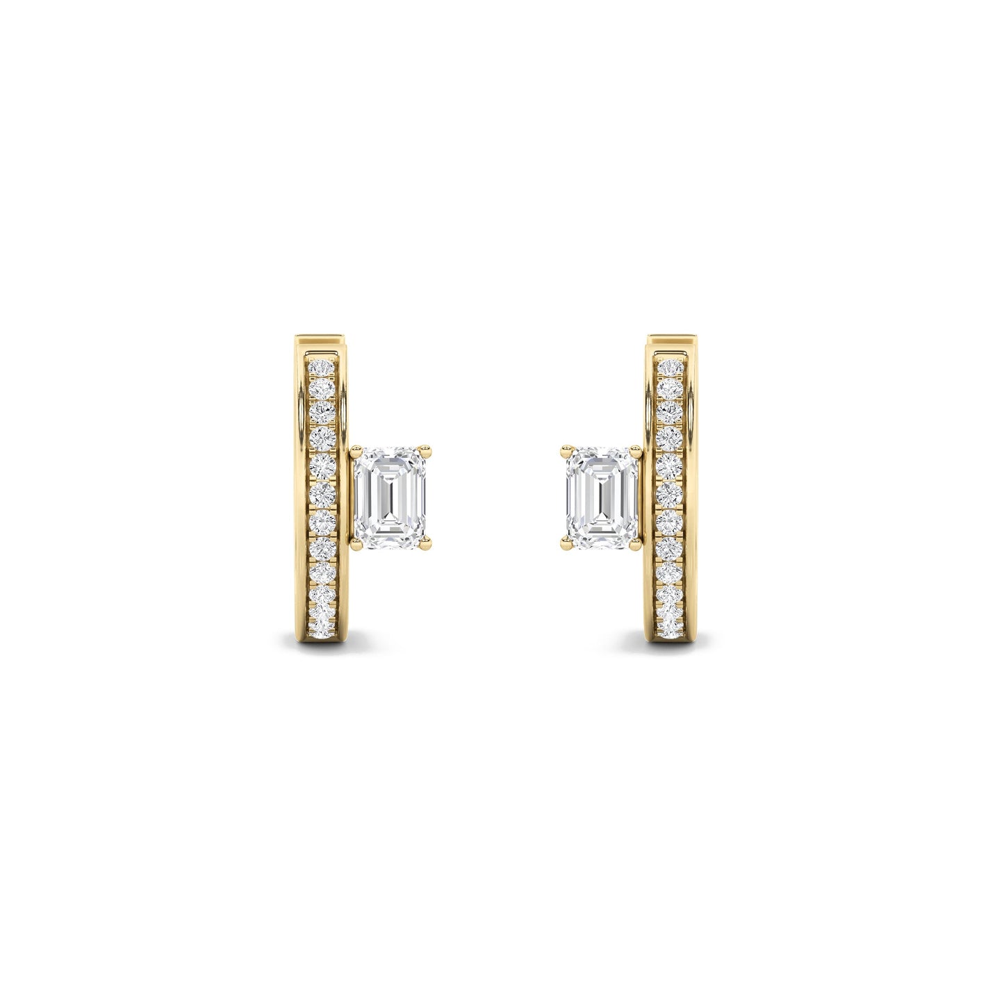 1.25Cttw Emerald Shaped Lab Grown Diamond (F/VS) Accented Huggie Earrings in 14K Yellow Gold