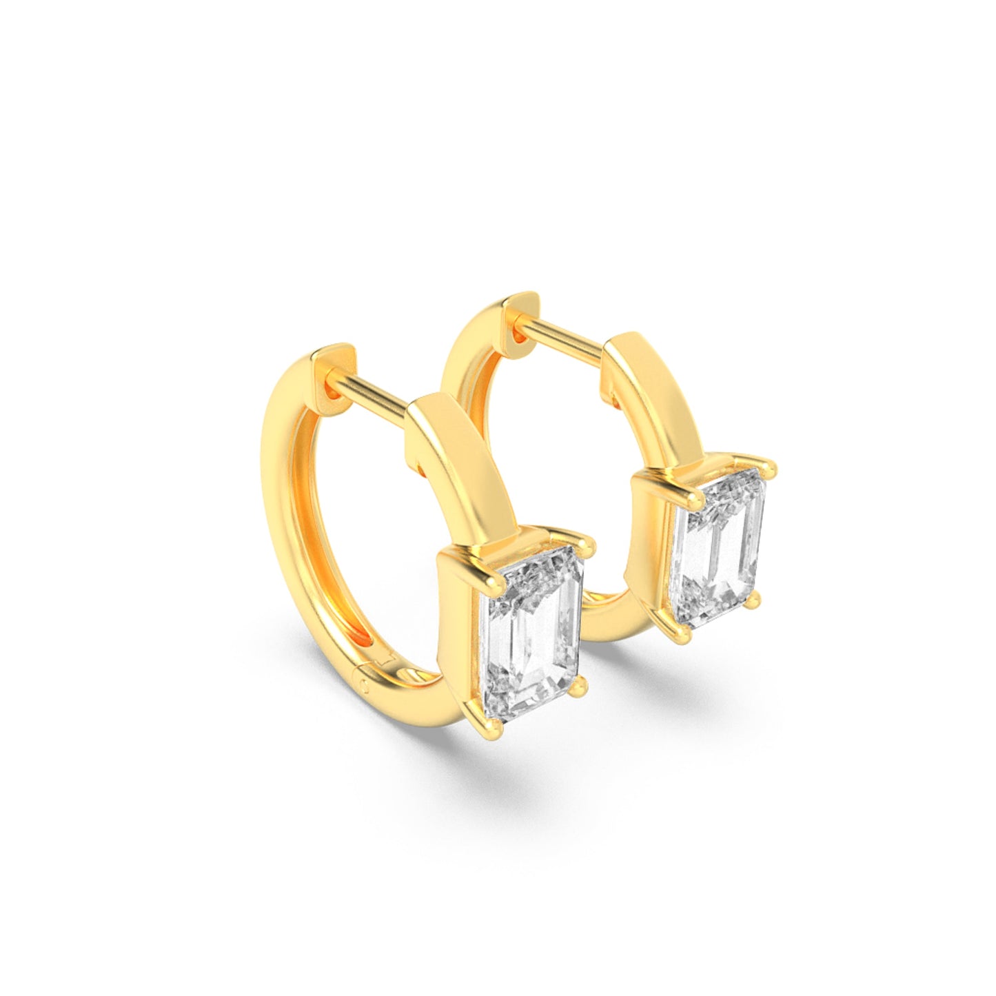 1.5Cttw Emerald Shaped Lab Grown Diamond (F/VS) Solitaire Huggie Earrings in 14K Yellow Gold
