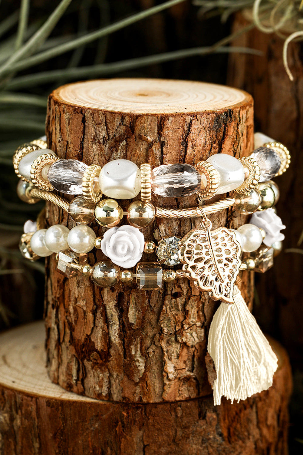 Threaded Pear Mariana Beaded Fringed Layered Bracelet