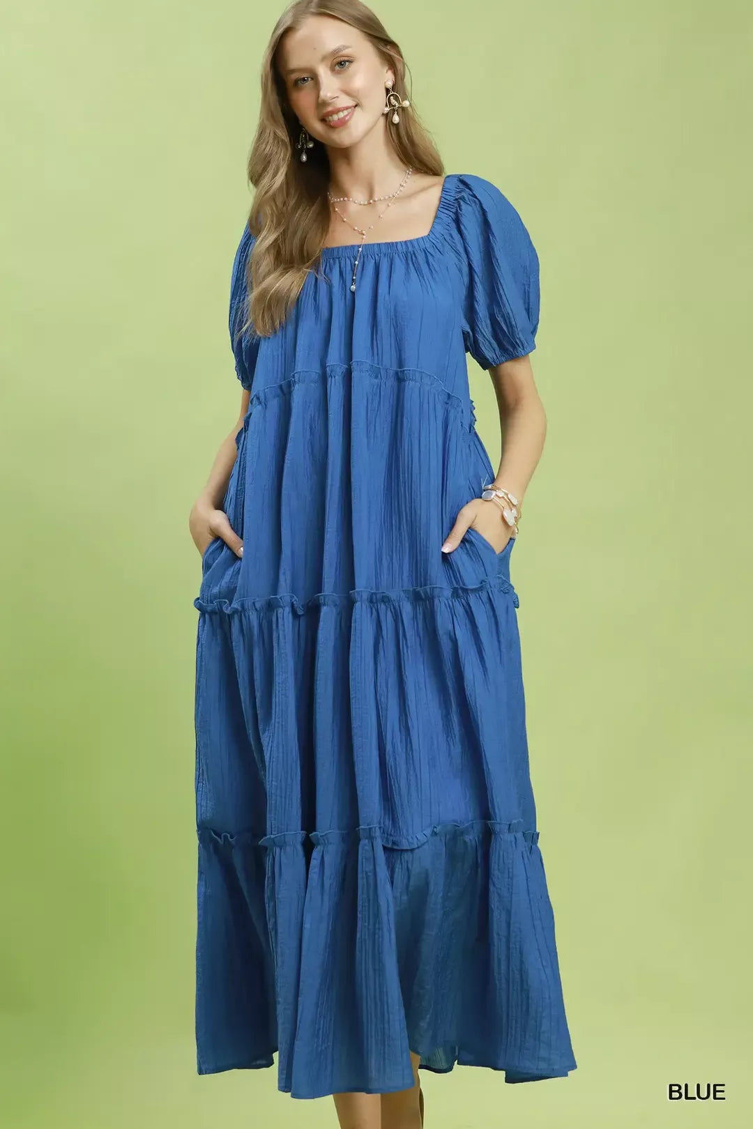 umgee tiered midi dress Umgee Floral Print Tiered Midi Dress with Puff Sleeves  Charming Charlie