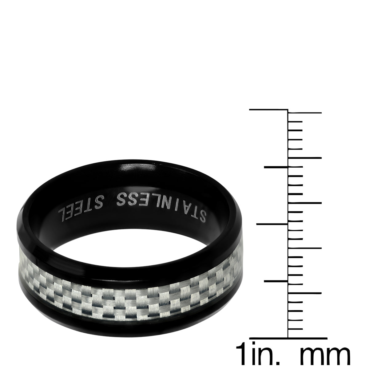 Black Ip Stainless Steel and White Carbon Fiber Ring