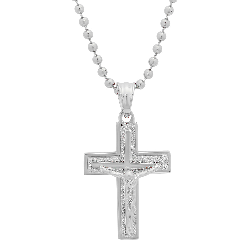 Stainless Steel Triple Cross Pendant With Crucifix
