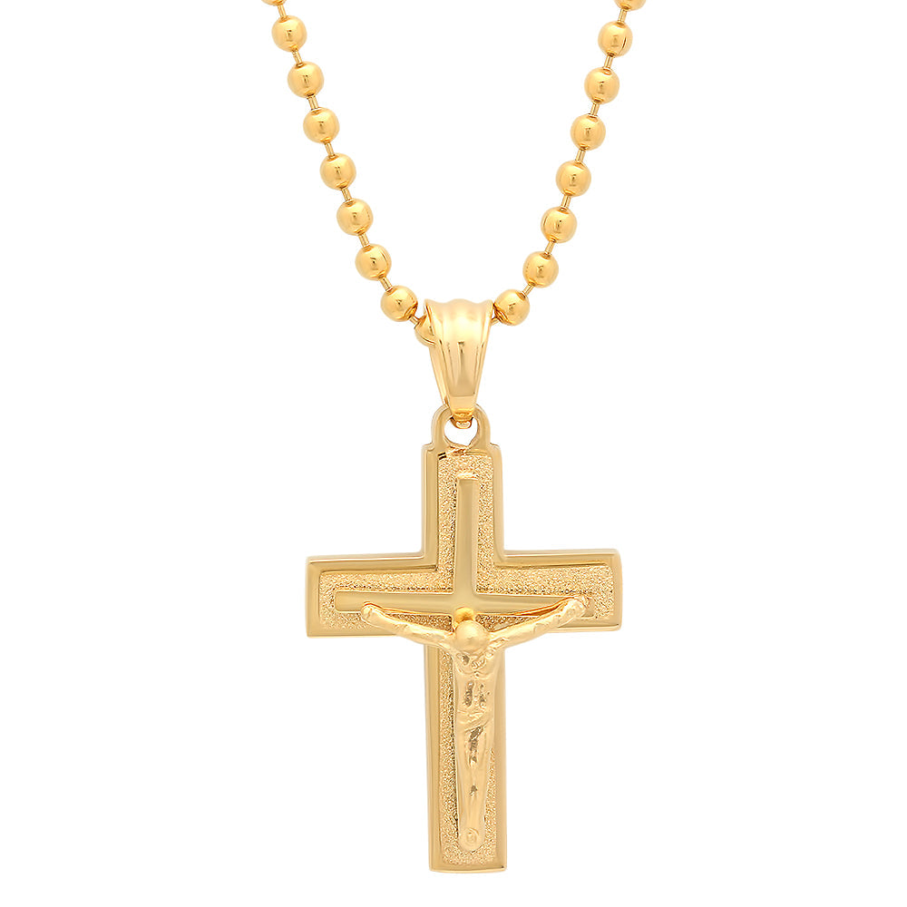Stainless Steel Triple Cross Pendant With Crucifix