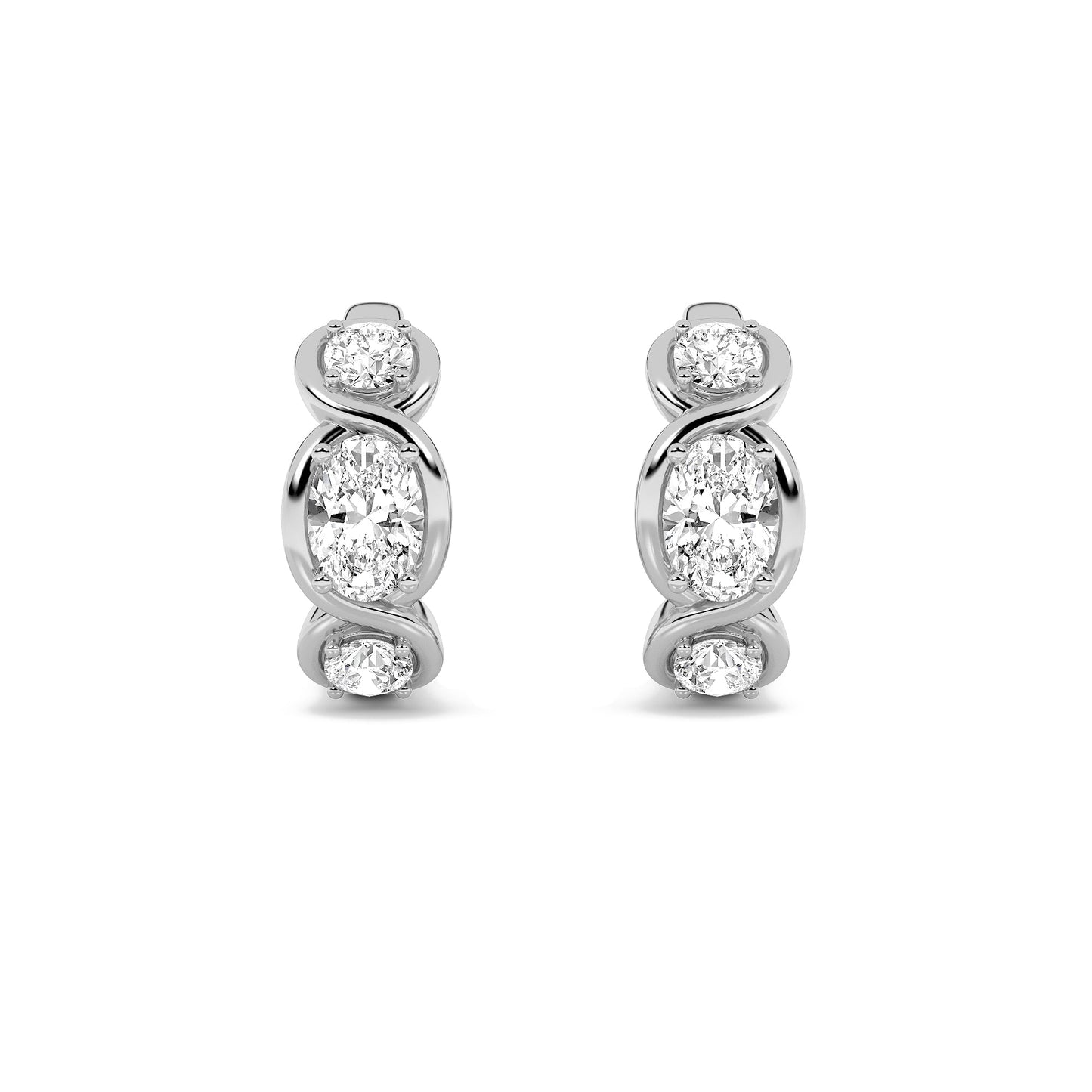 2.5Cttw Oval Shaped Lab Grown Diamond (F/VS) ThreeStone Huggie Earrings in 14K Gold