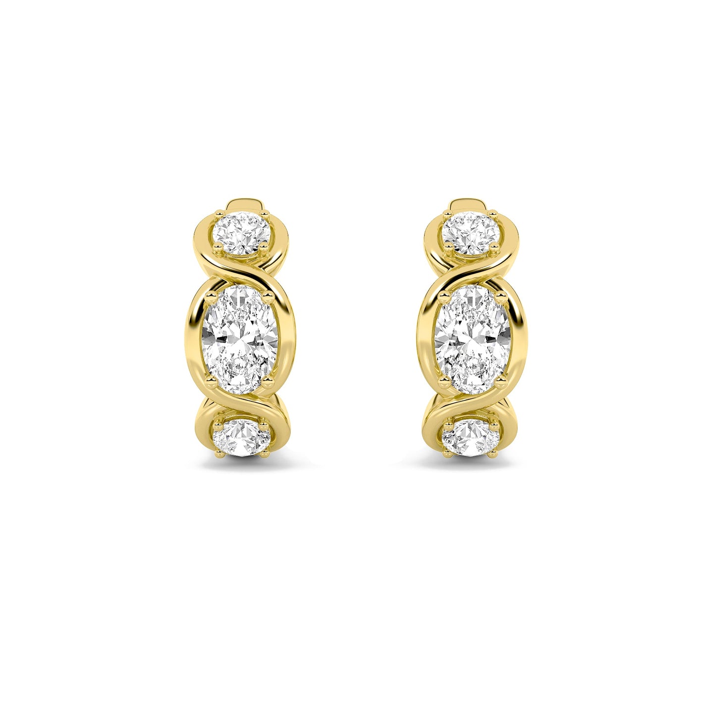 2.5Cttw Oval Shaped Lab Grown Diamond (F/VS) ThreeStone Huggie Earrings in 14K Gold