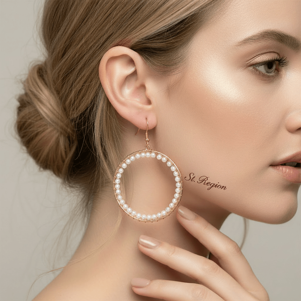 Pearl & Goldtone Beaded Hoop Hook Earrings
