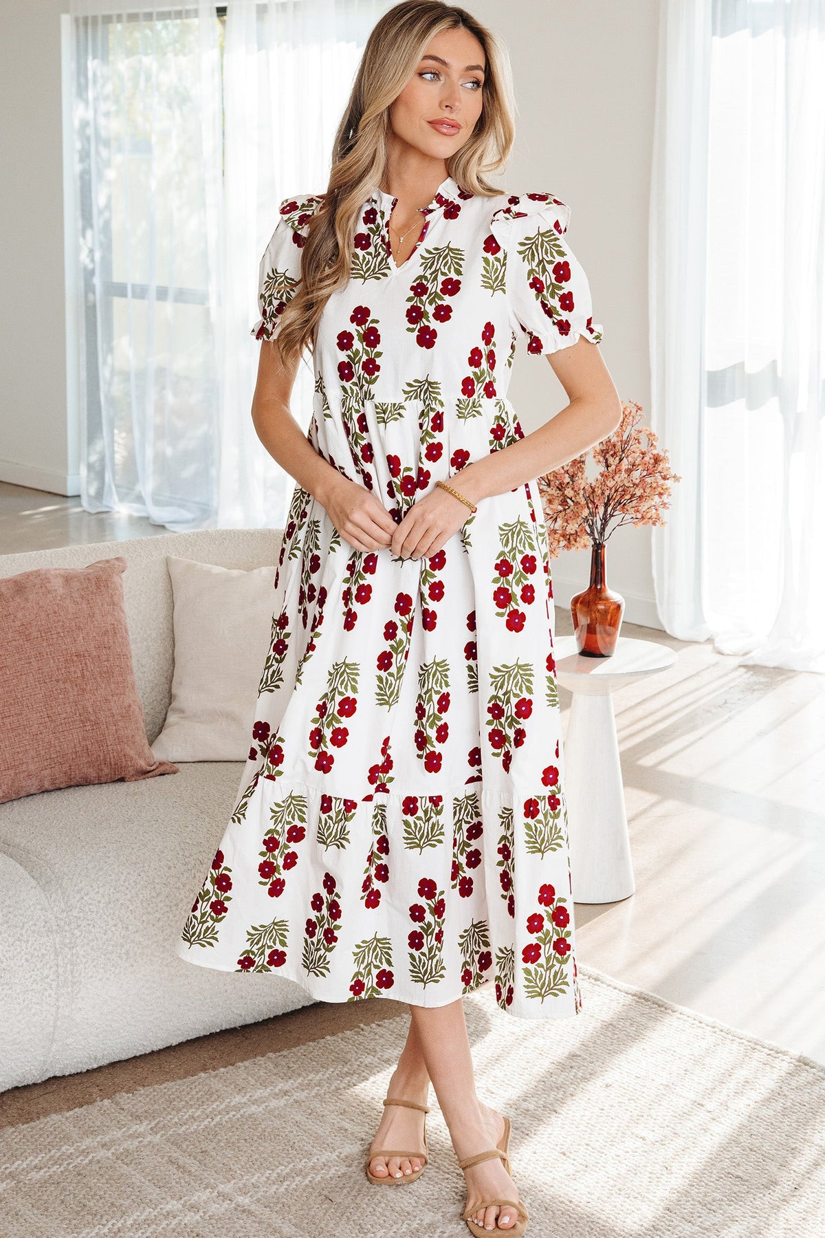 Threaded Pear Promise Sleeve Tiered Maxi Dress