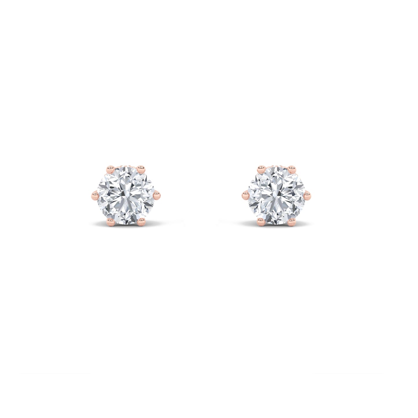 Round Shaped Lab Grown Diamond (F/VS) TulipHead Stud Earrings in 14K Gold