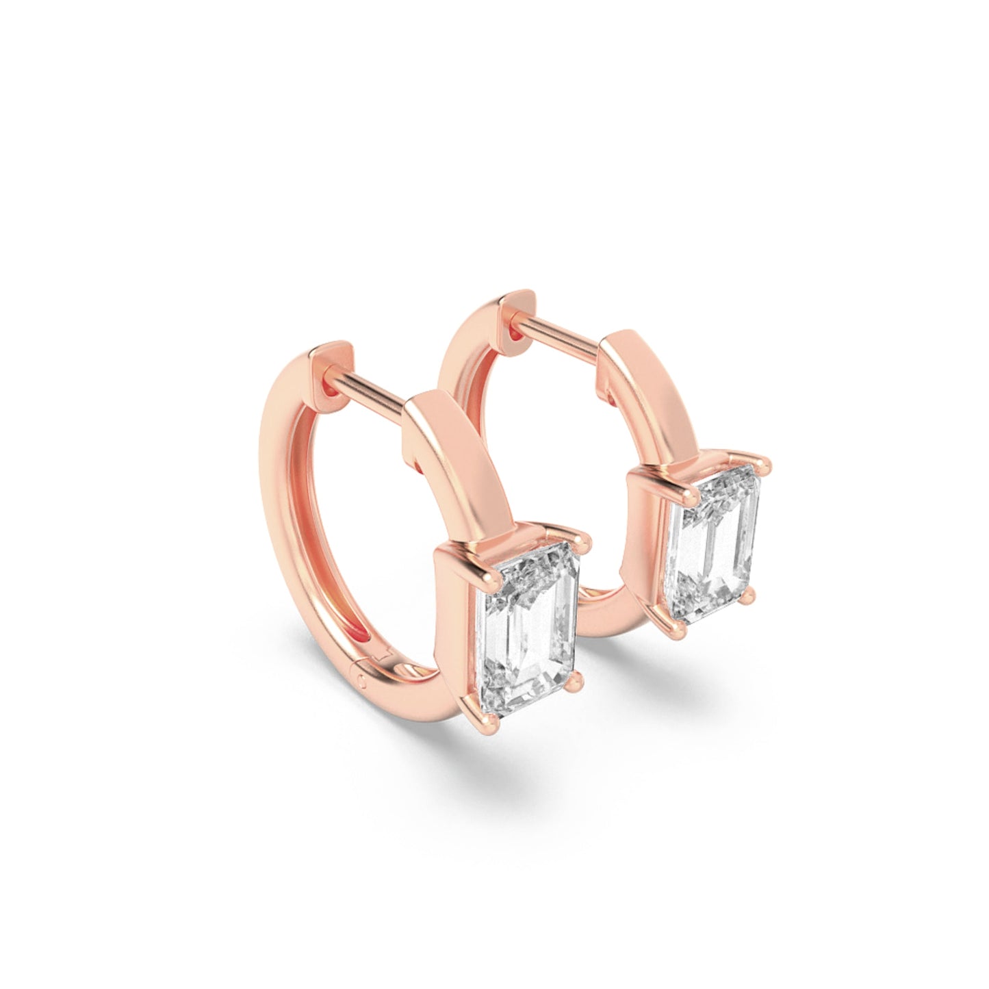 1.5Cttw Emerald Shaped Lab Grown Diamond (F/VS) Solitaire Huggie Earrings in 14K Gold