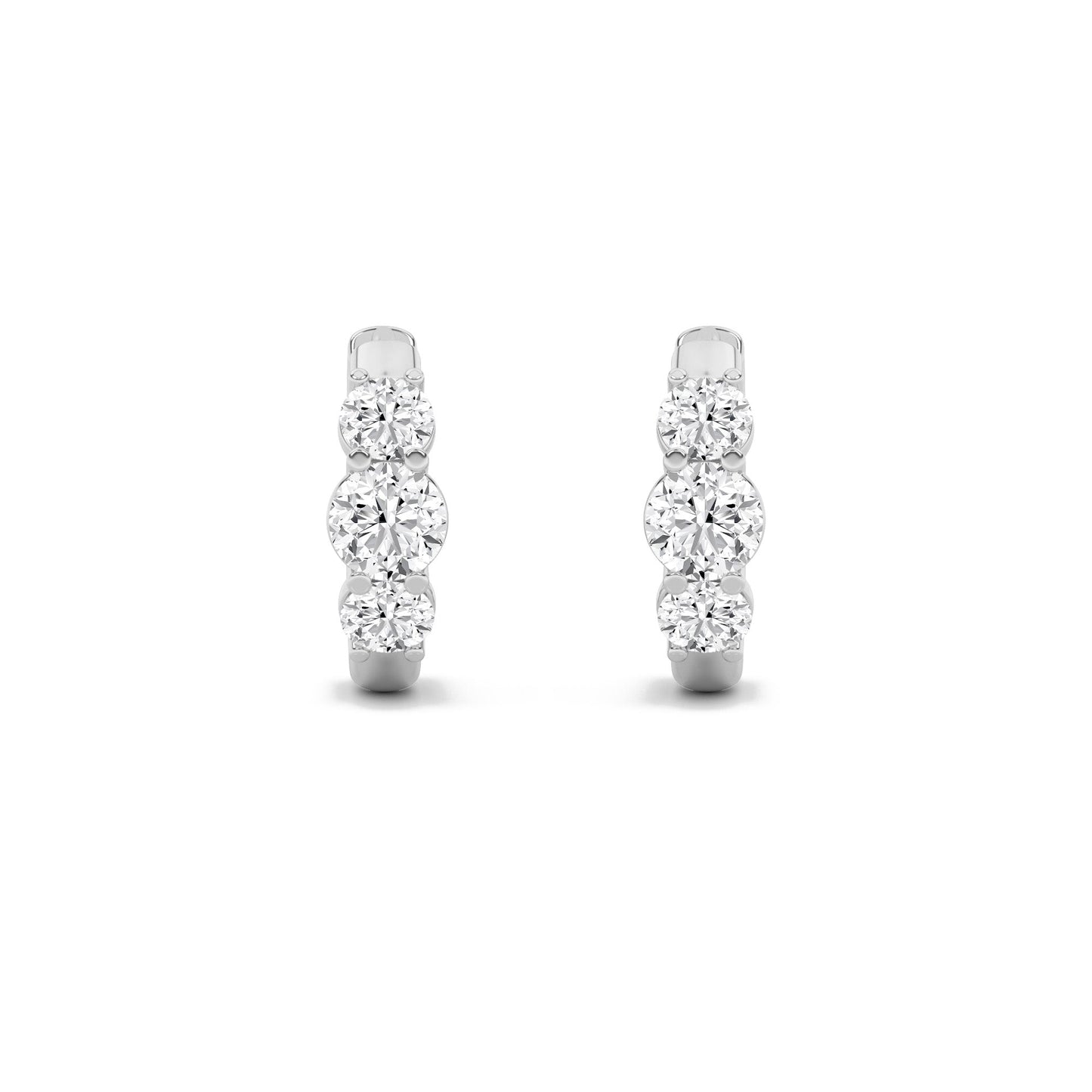 2Cttw Round Shaped Lab Grown Diamond (F/VS) ThreeStone Huggie Earrings in 14K Gold