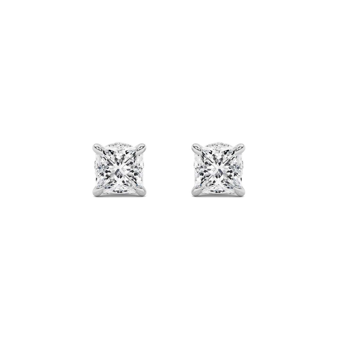 Princess Shaped Lab Grown Diamond (F/VS) Hidden Halo Stud Earrings in 14K Gold
