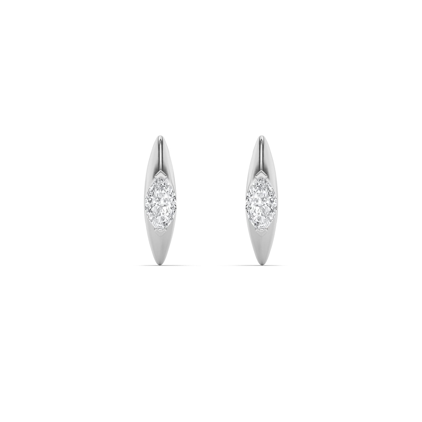 1Cttw Marquise Shaped Lab Grown Diamond (F/VS) Solitaire Huggie Earrings in 14K Gold