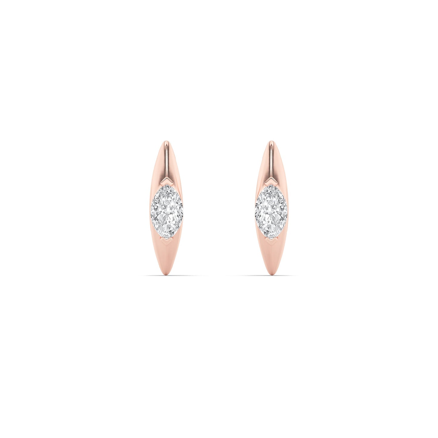 1Cttw Marquise Shaped Lab Grown Diamond (F/VS) Solitaire Huggie Earrings in 14K Gold