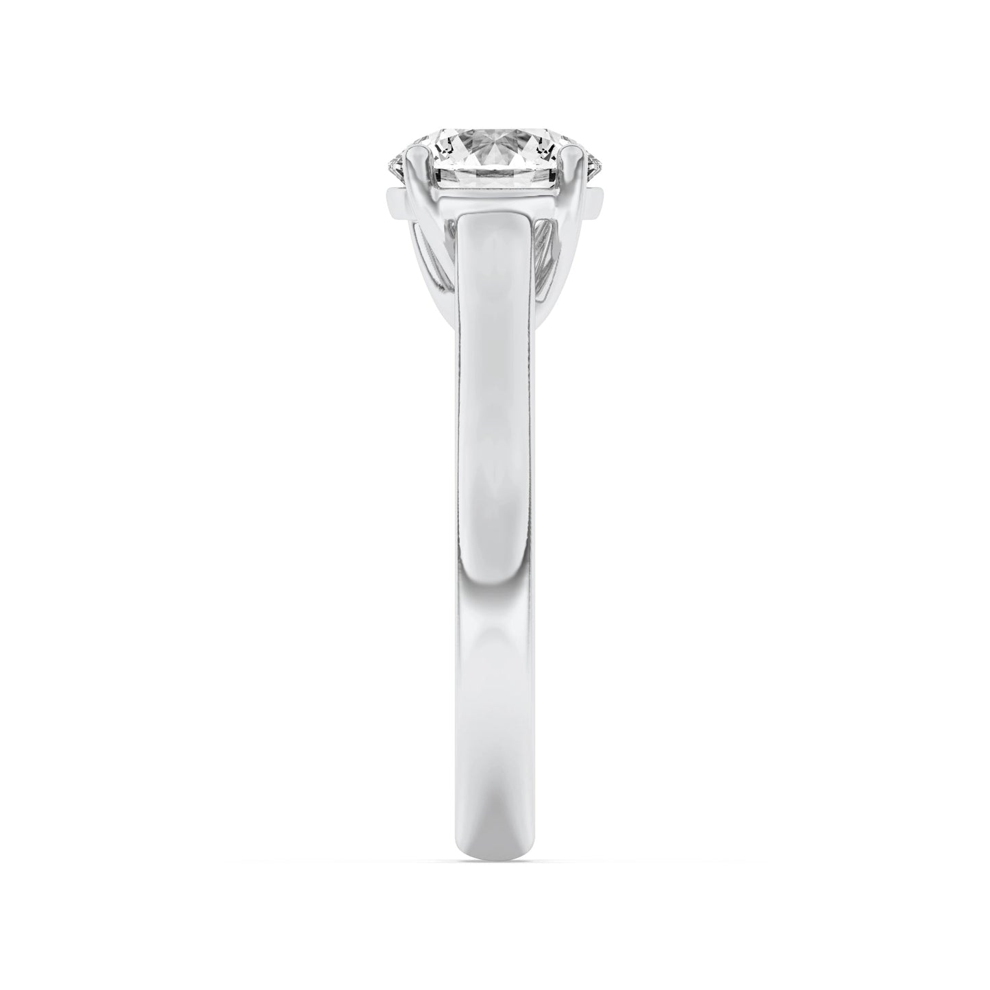 2.5Cttw Round Shaped Lab Grown Diamond (F/VS) Plain Cathedral Trellis Shank Solitaire Engagement Ring in 14K Gold