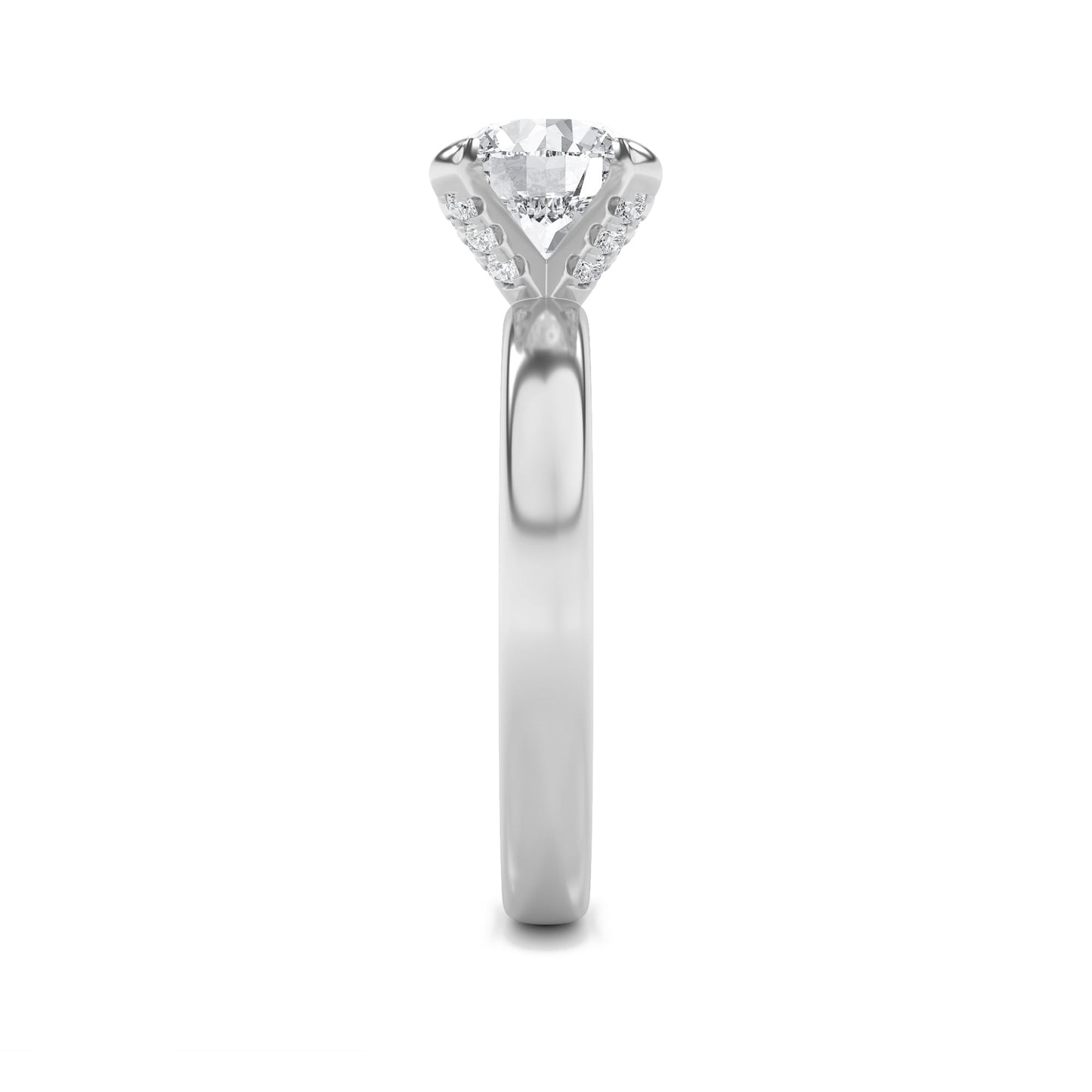 2Cttw Round Shaped Lab Grown Diamond (F/VS) Hidden Halo Petite Shank Ring in 14K Gold