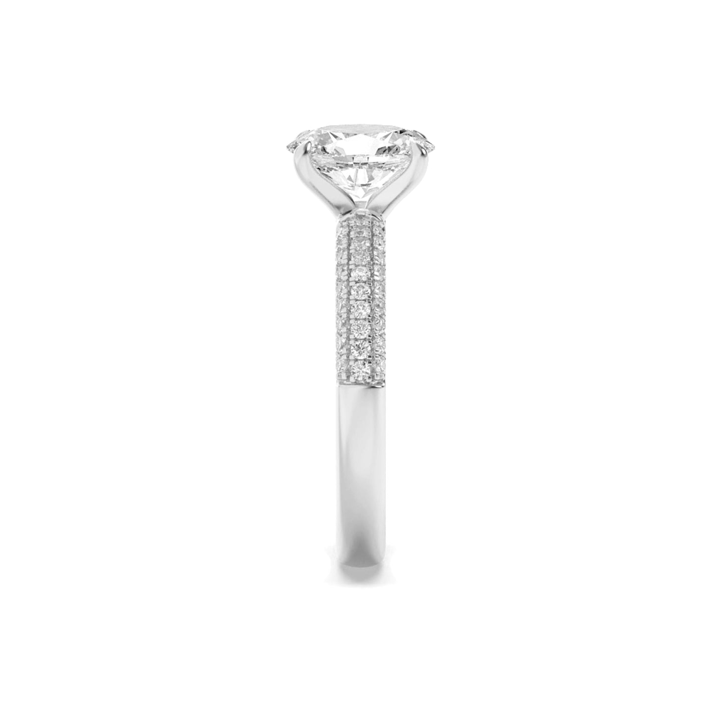 1.5Cttw Oval Shaped Lab Grown Diamond (F/VS) Three Row Micro Pave Engagement Ring in 14K Gold