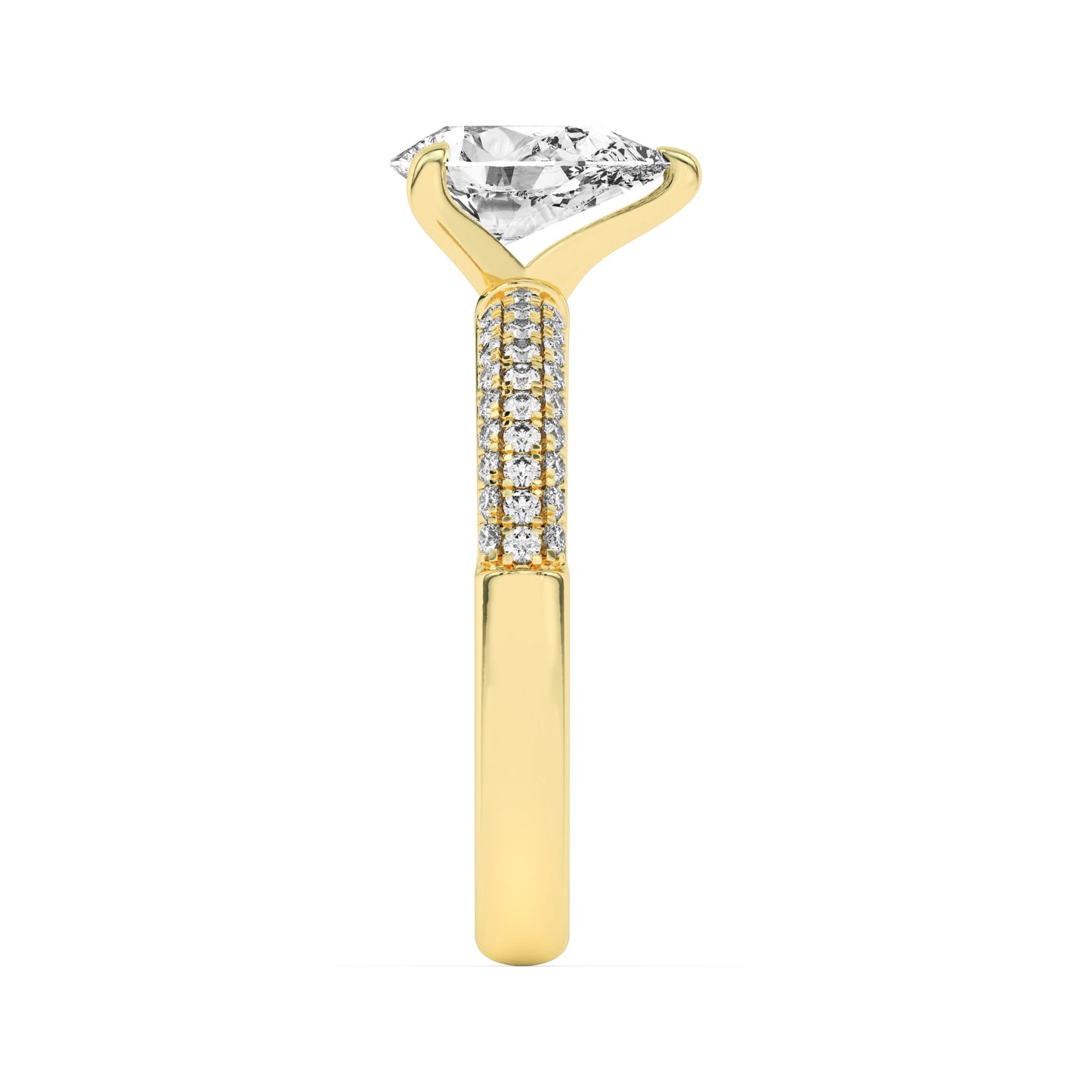 1.5Cttw Pear Shaped Lab Grown Diamond (F/VS) Three Row Micro Pave Engagement Ring in 14K Gold