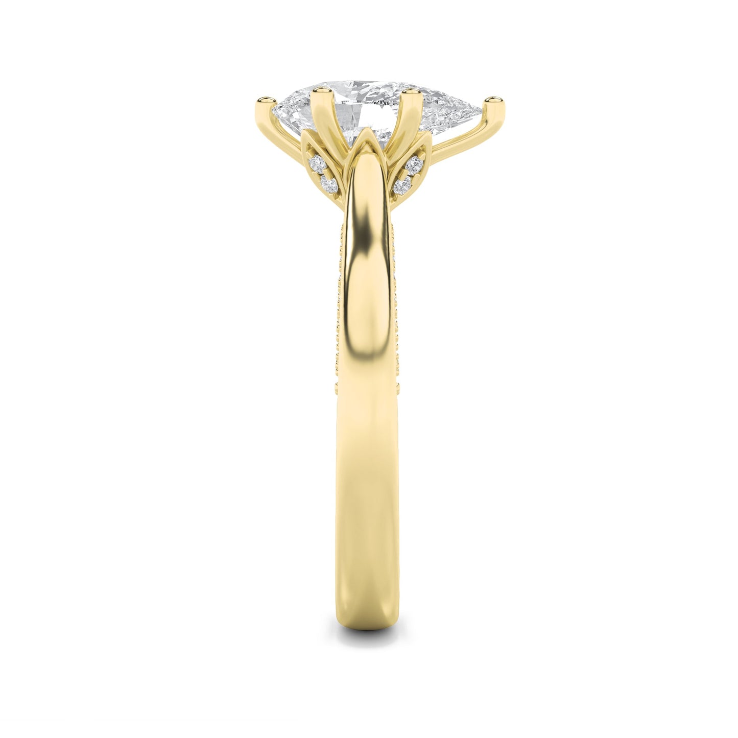 2Cttw Pear Shaped Lab Grown Diamond (F/VS) Tulip Motif Accented Engagement Ring in 14K Gold