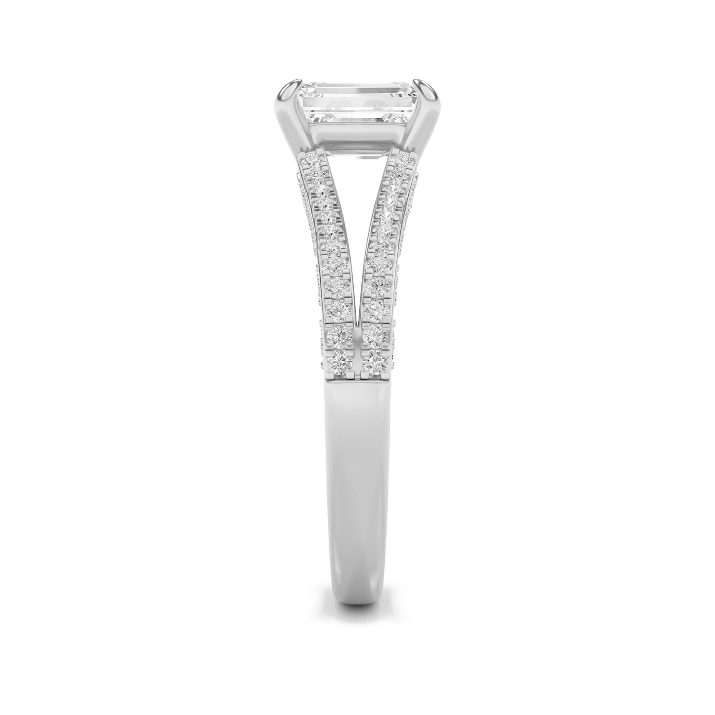 2Cttw Emerald Shaped Lab Grown Diamond (G/VS) Split Shank Accented Engagement Ring in 14K Gold
