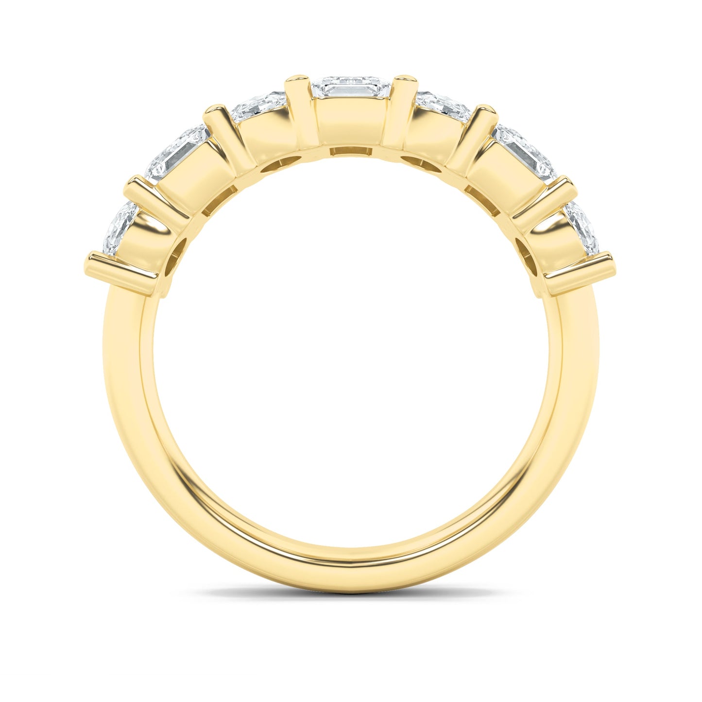3Cttw Emerald Shaped Lab Grown Diamond (F/VS) Seven Stone Band Ring in 14K Gold