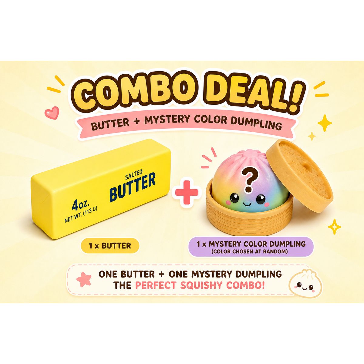(2-Pack) Butter and Mystery Dumpling Squishy Combo