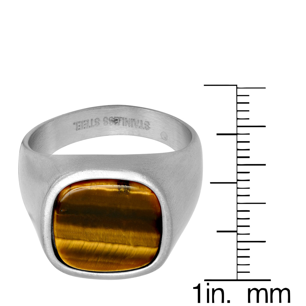 Stainless Steel Ring with Tiger Eye Center Stone