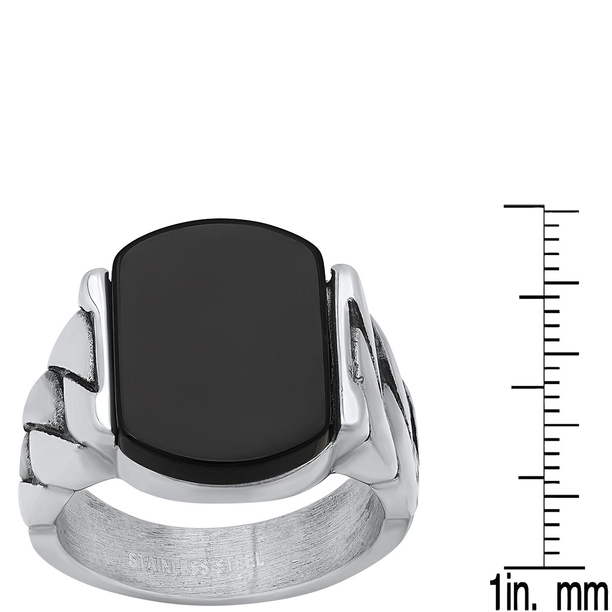 Stainless Steel and Simulated Onyx Chain Link Ring