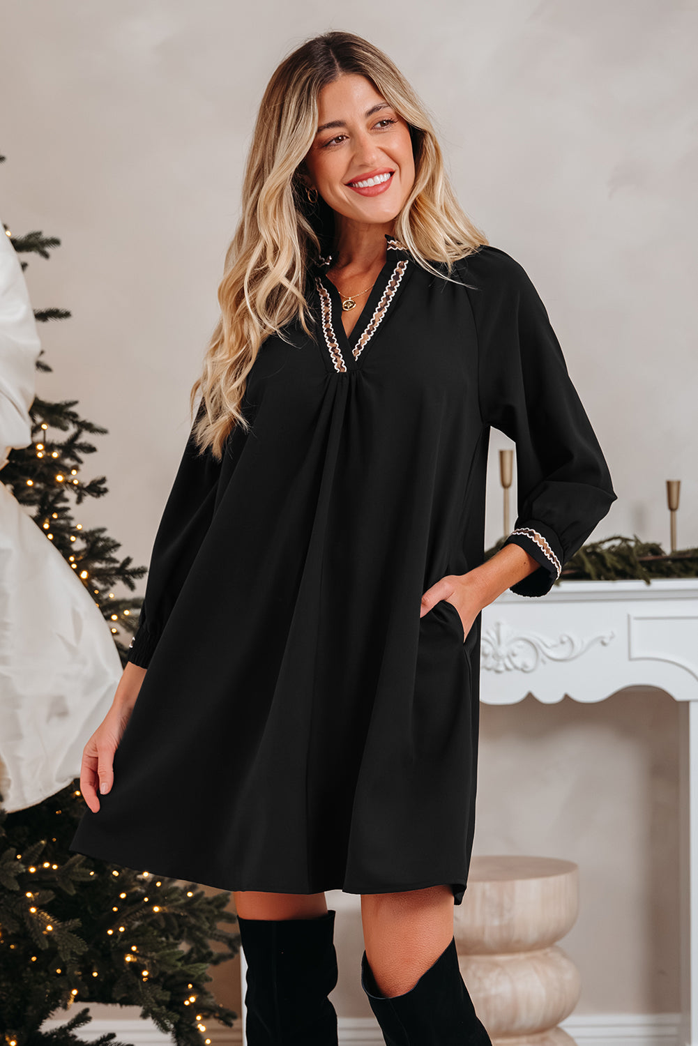Threaded Pear Quincy Sleeve Shift Mini Dress