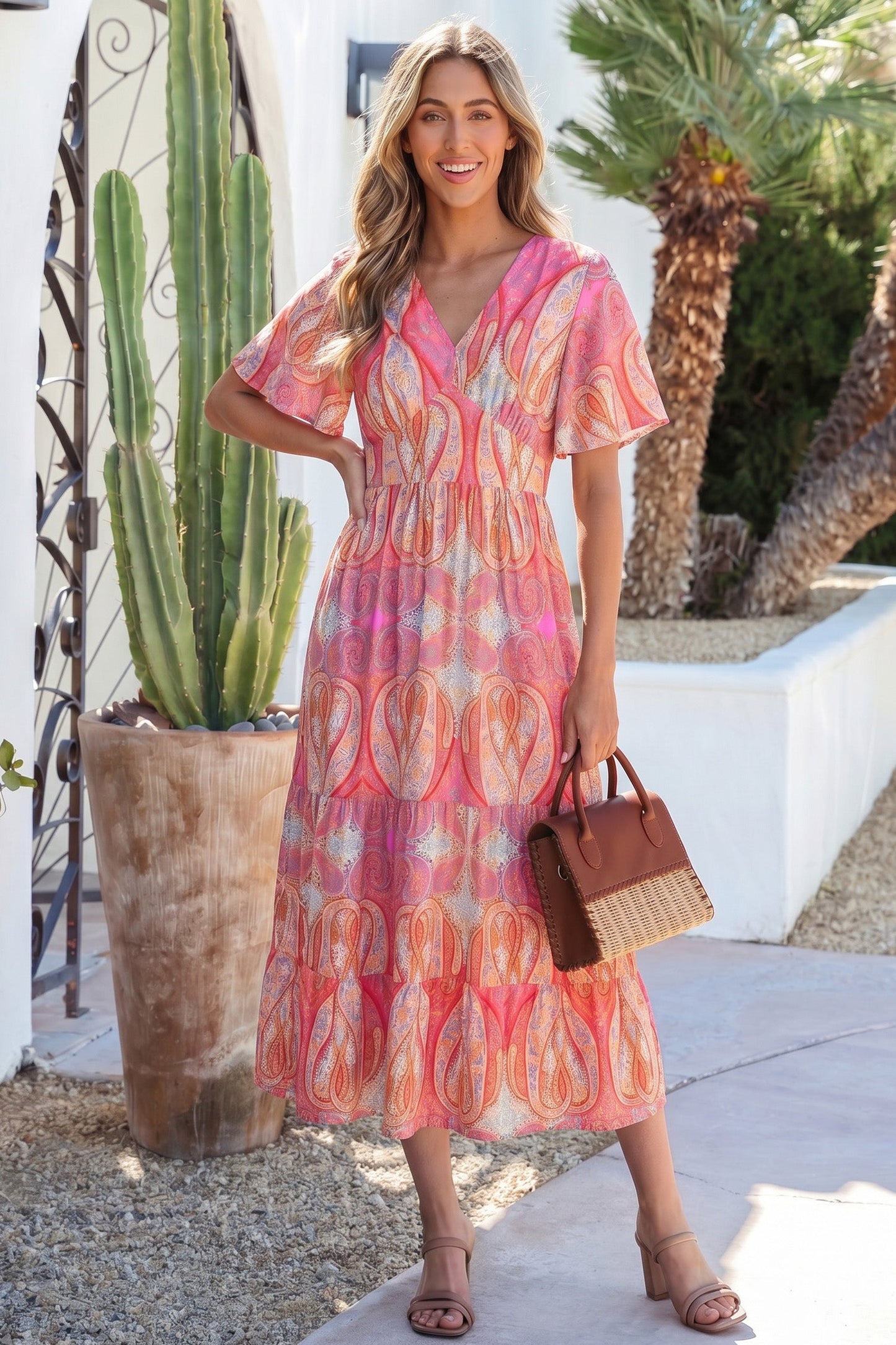 Threaded Pear Luz Sleeve Boho Maxi Dress