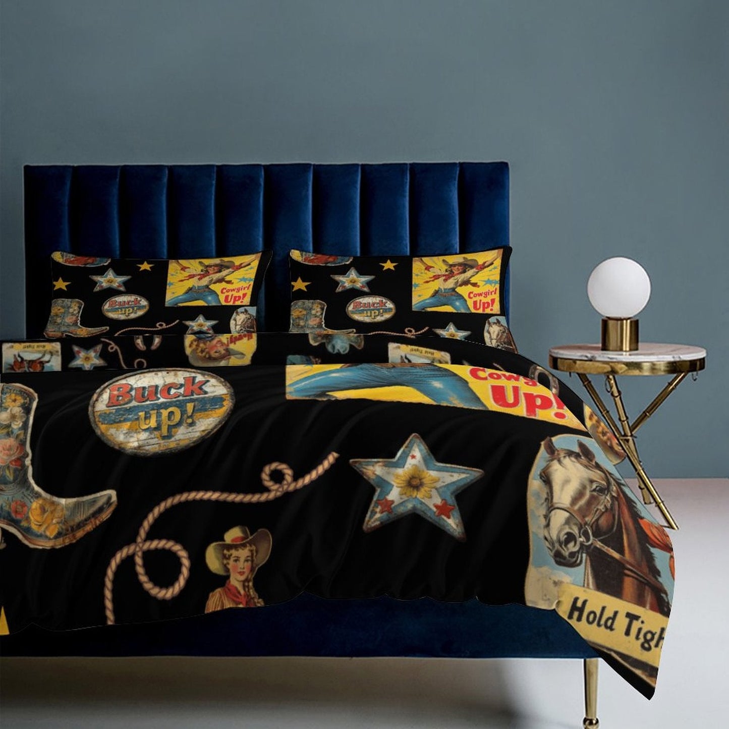 Vintage Cowgirl Collage Design 3-Piece Bedding Set (1 Duvet Cover + 2 Pillow Shams) – 102"×90"