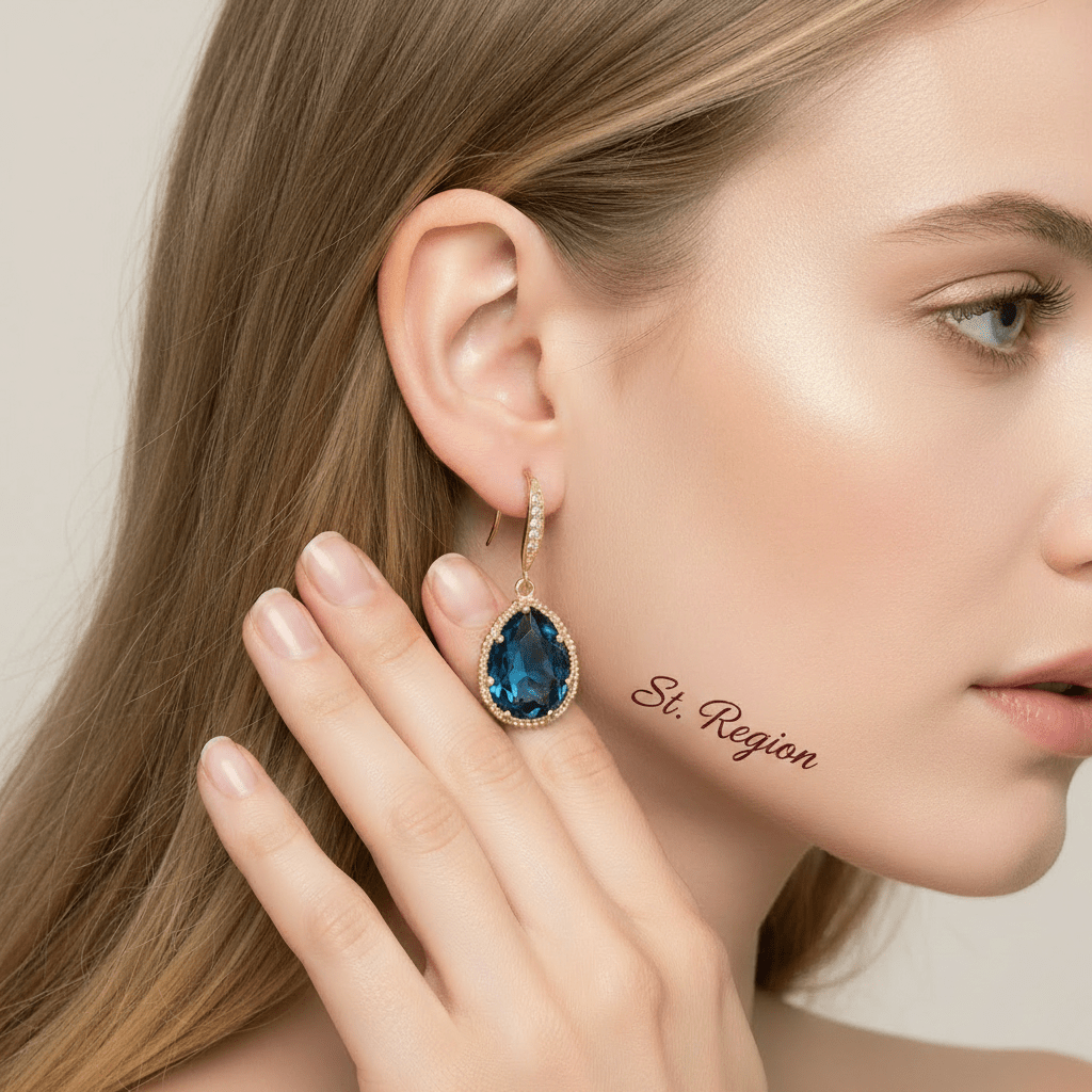 London Blue Crystal & Cubic Zirconia Goldtone Teardrop Hook Earrings