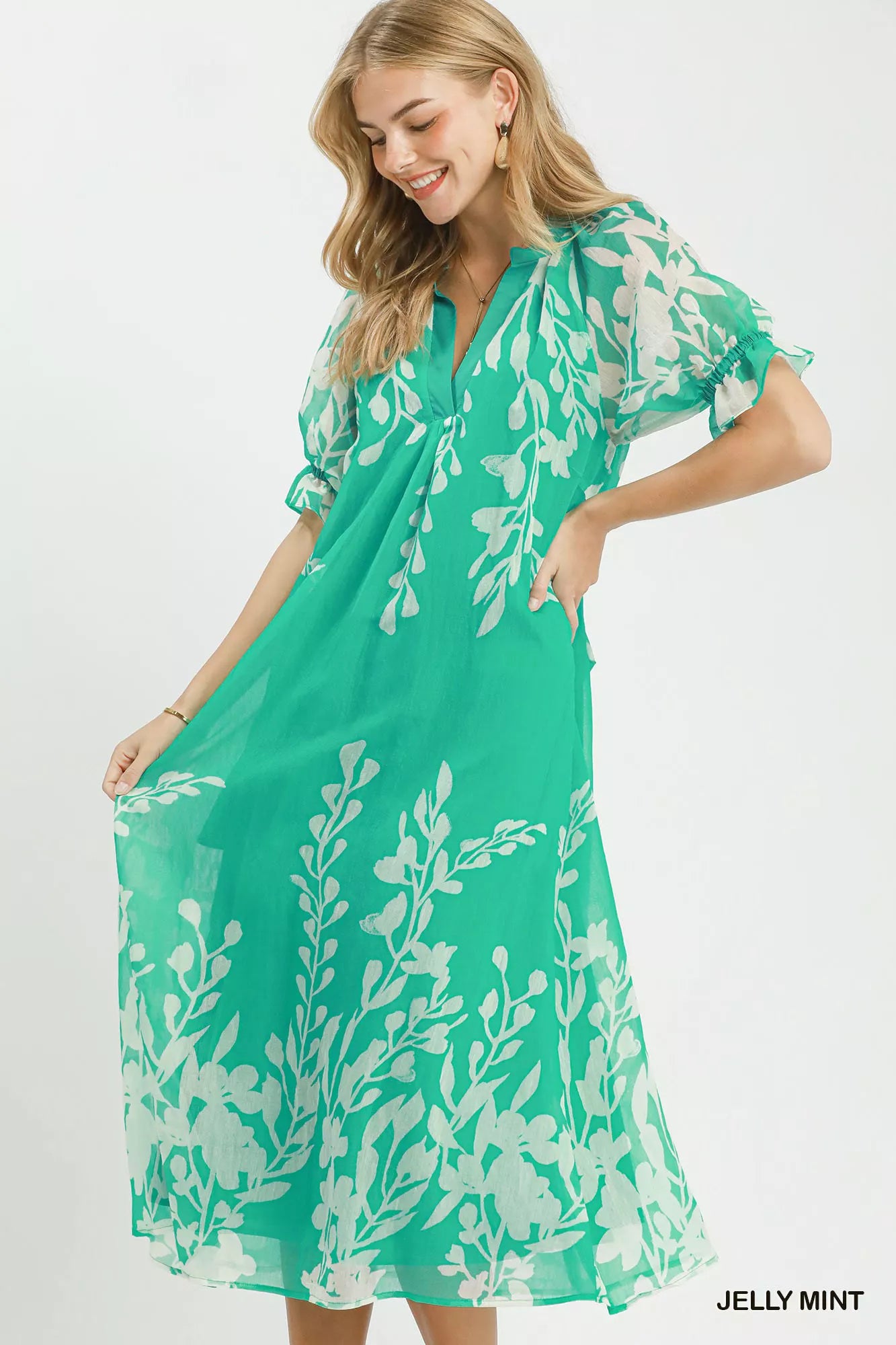 mint green floral midi dress Womens Threadbare Mint Green Floral Jersey Midi Smock Dress With Pockets US 10