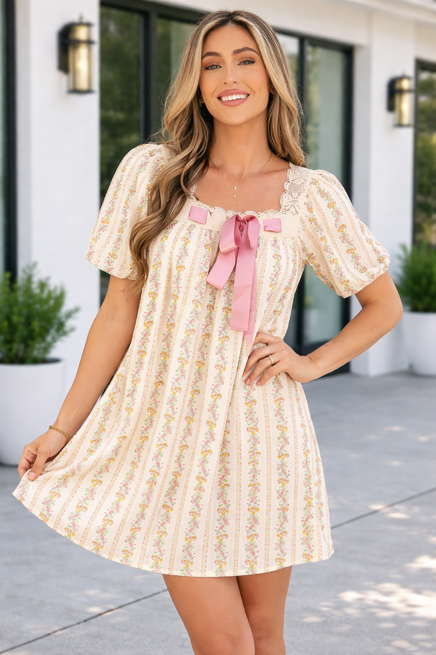Threaded Pear Rosalina Trim Square Mini Dress