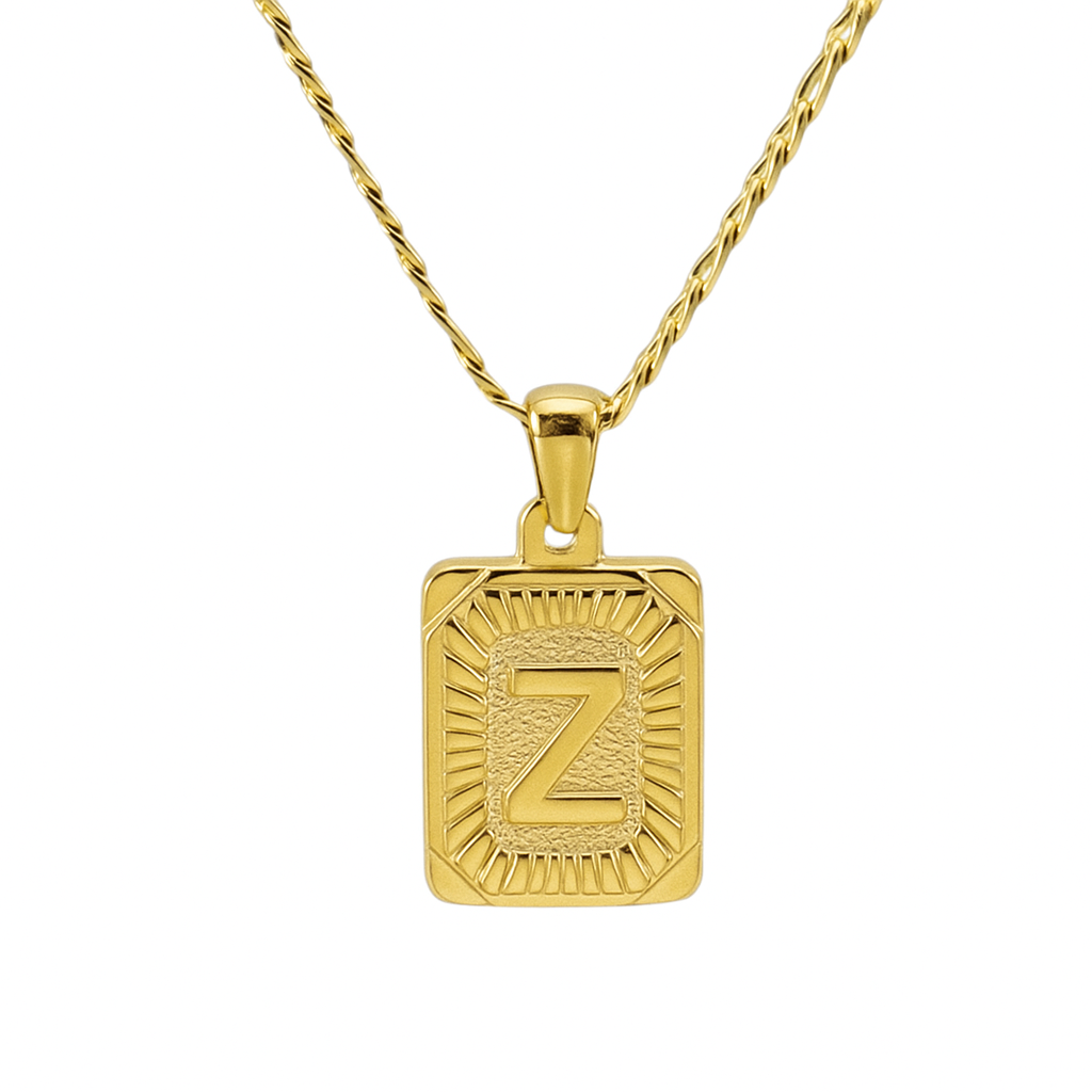 Prime Goods 18" Gold Plated Initial Letter Pendant Necklace Stainless Steel Figaro Chain - Gold