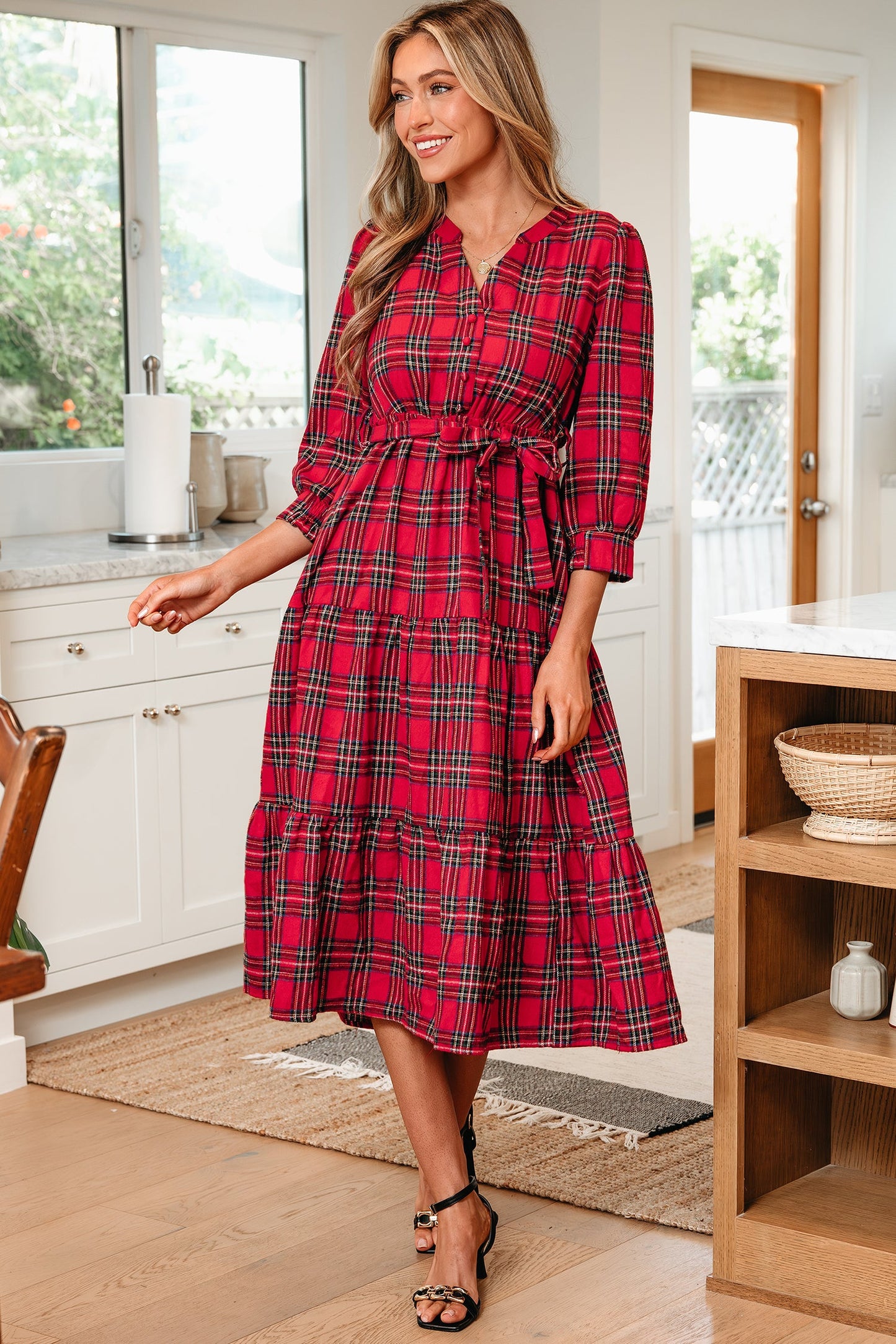 Threaded Pear Della Ruffle Hem Long Dress
