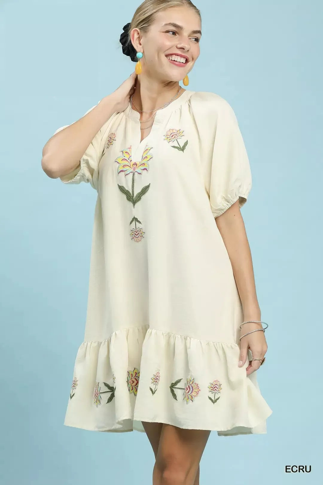 umgee embroidered dress Floral Babydoll ECRU / L Poole Girls Burgundy Dresses & Small Bust 38 Length Size:6'3
