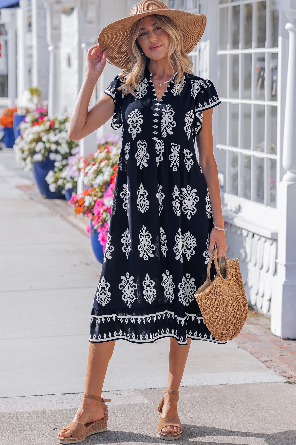 Threaded Pear Halo Short Sleeve Midi Dress